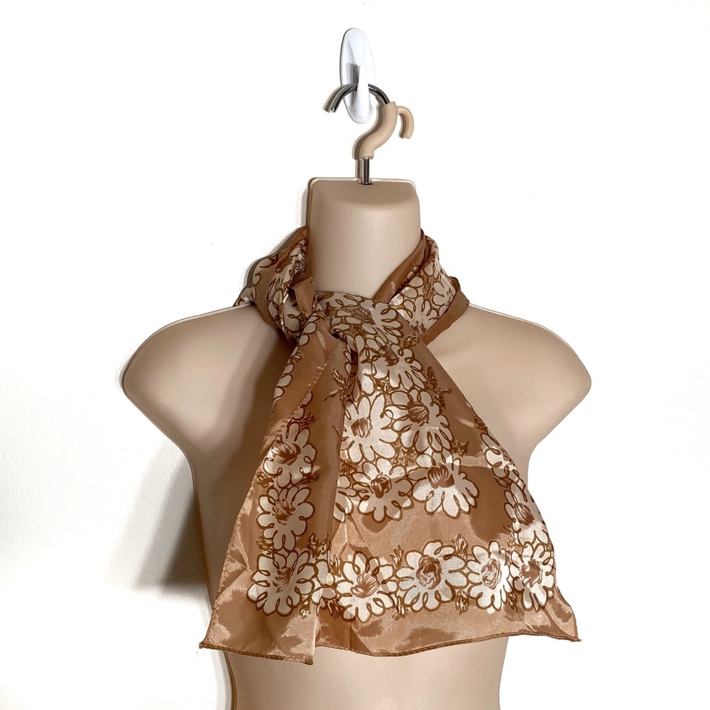 Vintage Floral Print Scarf Tan Brown